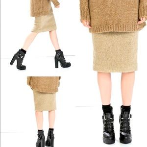 Zara knit Mohair blend high waisted tan pencil skirt